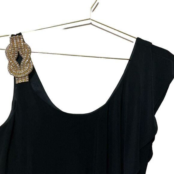 Betsy And Adam Black Mini Dress 10P Chiffon Overlay Sequin Shoulder Strap Lined - Picture 4 of 7